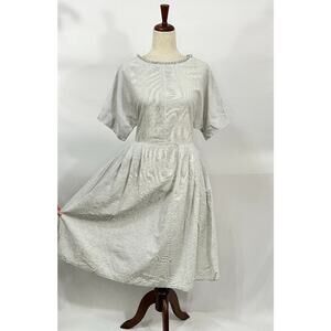 RUNAWAY BICYCLE Sz S Small Ivory Gray Stripe Short Sleeve Midi Dress Cotton